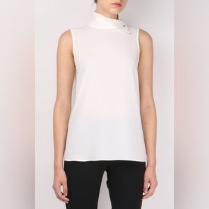 TIBI Savana Crepe Ivory Sleeveless Mock Neck Top SZ 4